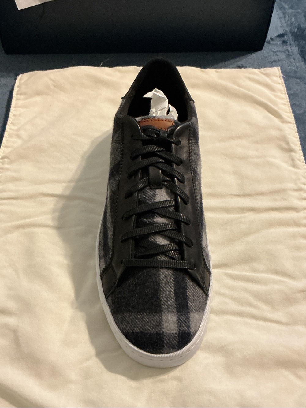 Cole Haan Black and Gray Plaid Leather-Trim Sneakers
